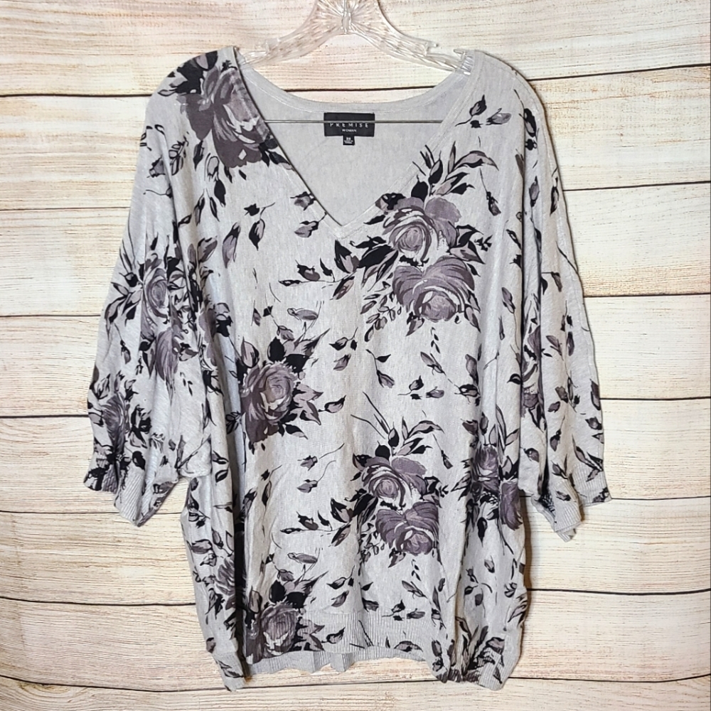 Premise Floral V-Neck Sweater, Size 3X